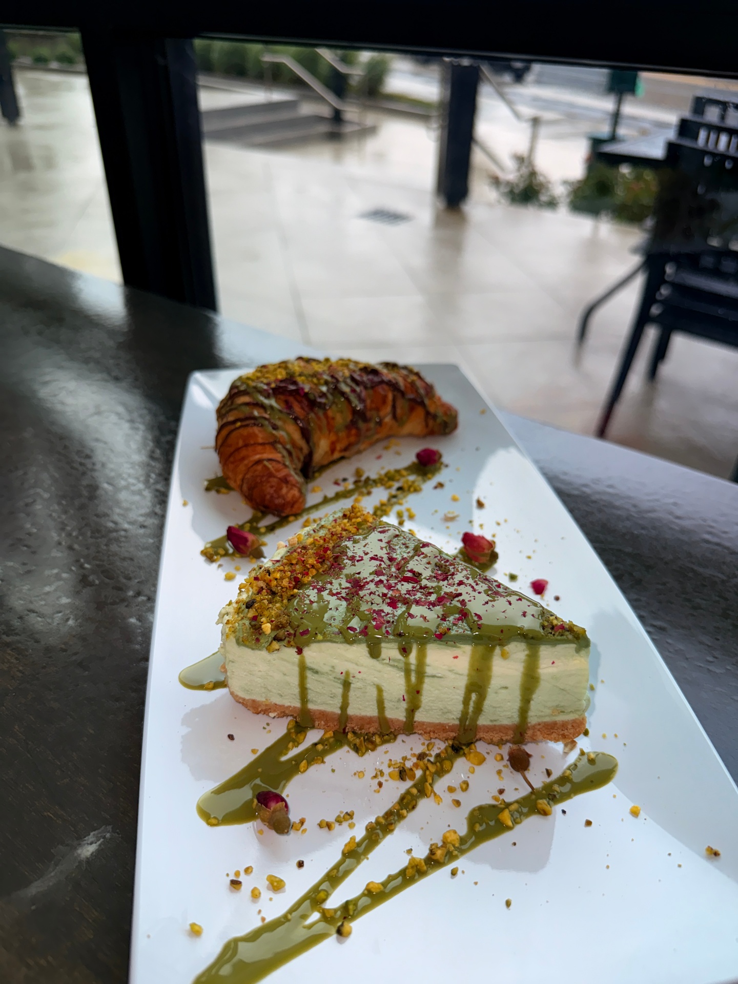 Pistachio rose cheesecake and pistachio croissant at Lulu