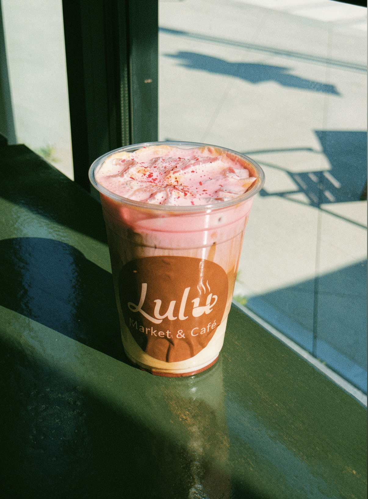 Signature rose latte at Lulu Market & Cafe — Lebanese café and neighborhood market in Everett, MA